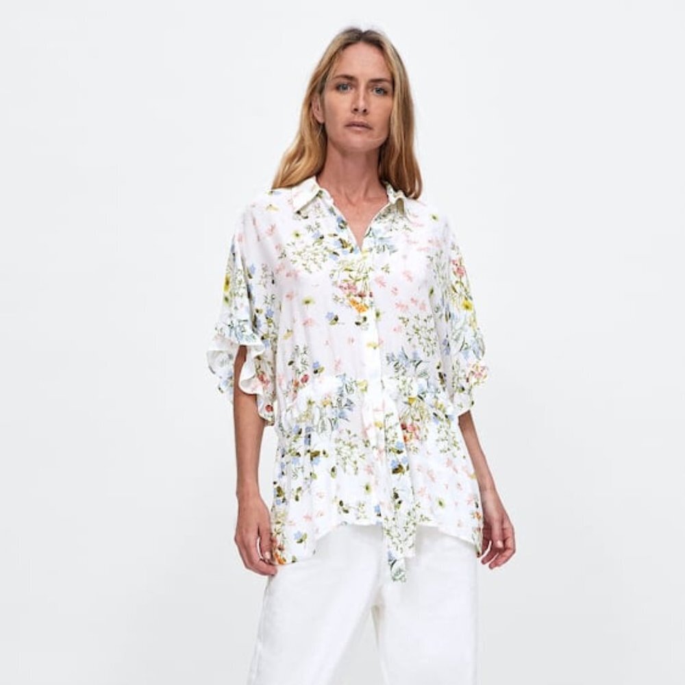 ZARA SHIRT WITH RUFFLES AND BOW SZ M - Picture 2 of 4